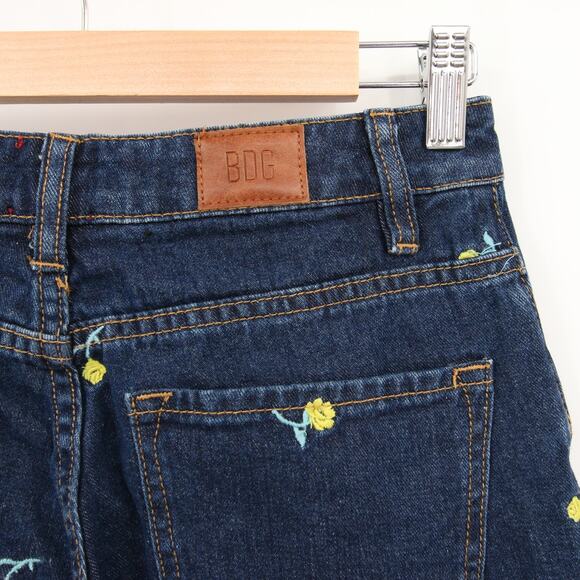 BDG Urban Outfitters Jeans Mom High Rise Floral Embroidered Dark Wash Yellow 25 - Picture 7 of 10
